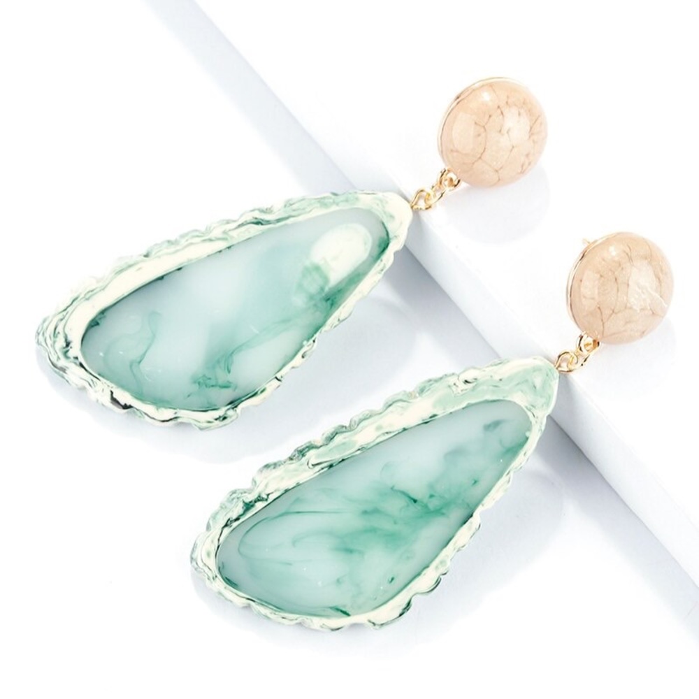 Acrylic Stone Green Earrings - Picture 3 of 5